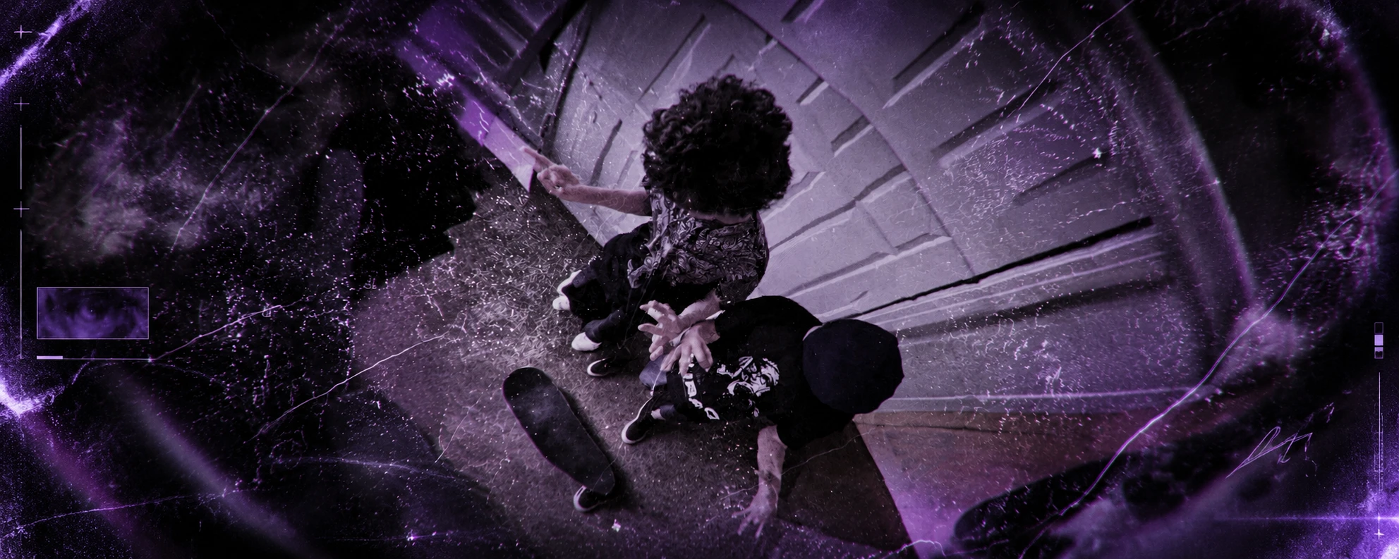 Vecta crouched in a purple-lit alley